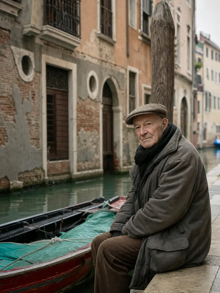 Ritratto di un anziano veneziano accanto alla sua barca